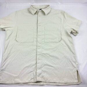 Lululemon Shirt Mens XS Ivory Button Up Short Sleeve Relaxed Fit Nomad Logo